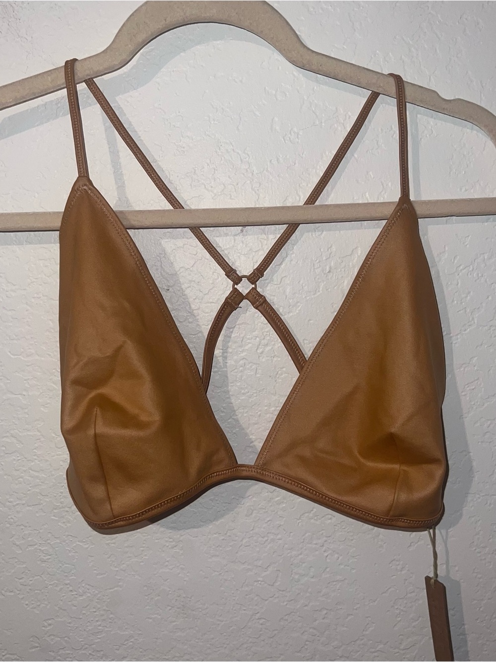 NWT Skims Ochre Tan Faux Leather Bralette with Crisscross Back